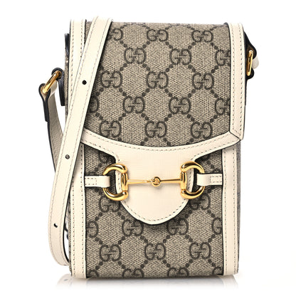 Gucci GG Supreme Monogram Azalea Calfskin Mini Horsebit 1955 Crossbody Bag Beige Ebony Mystic White 1 of 15