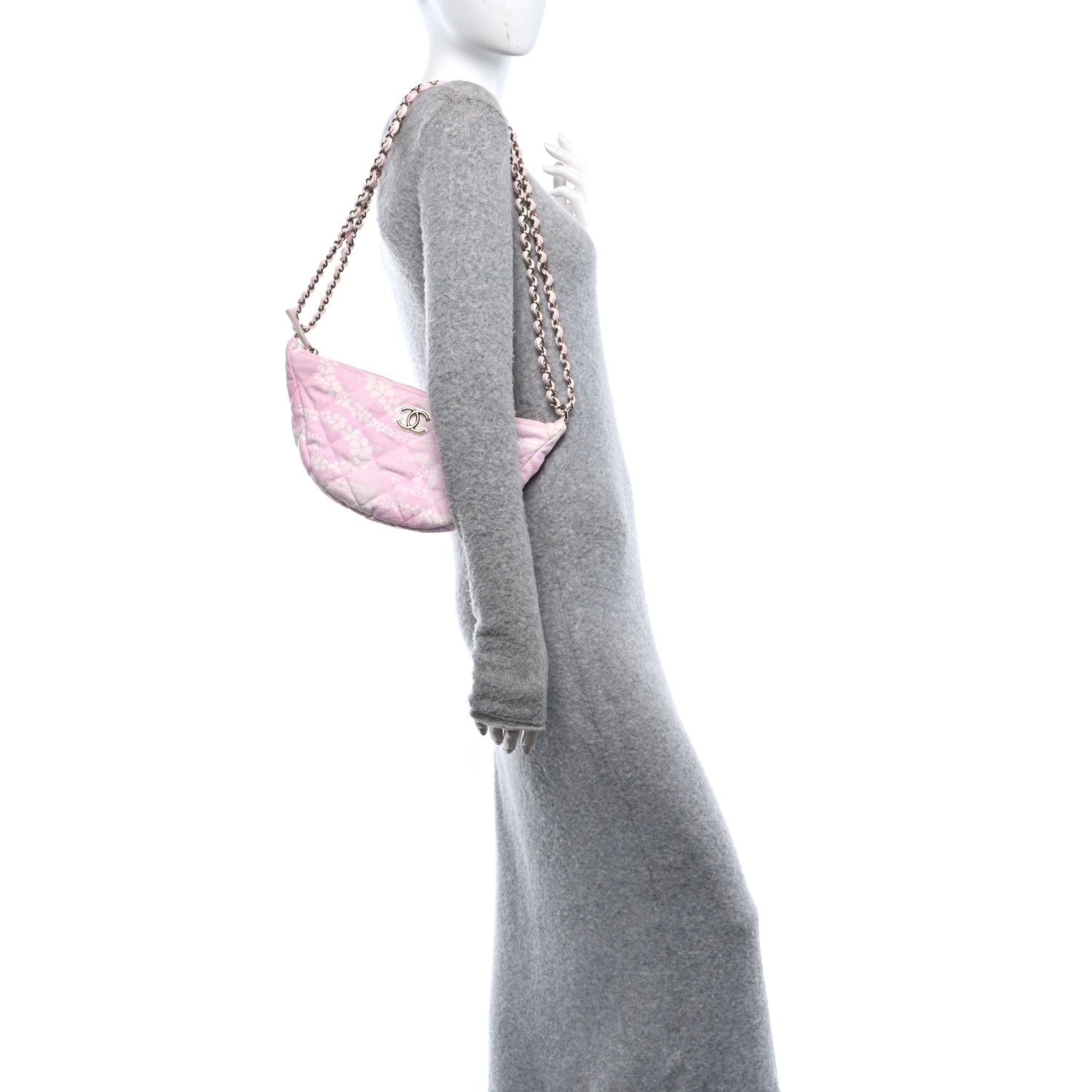 Chanel Printed Denim Quilted Large Hobo Bag Light Pink White 2 of 11