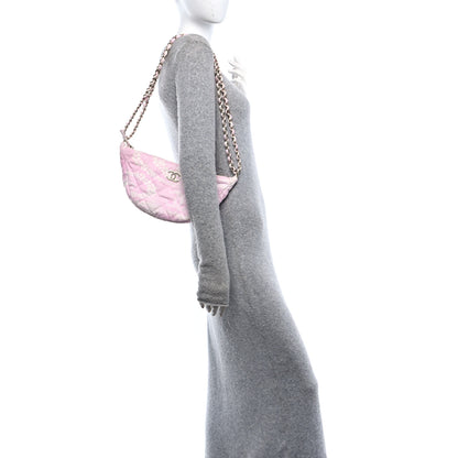 Chanel Printed Denim Quilted Large Hobo Bag Light Pink White 2 of 11