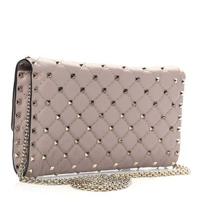 Valentino Garavani Lambskin Rockstud Spike Wallet on Chain Poudre 3 of 8