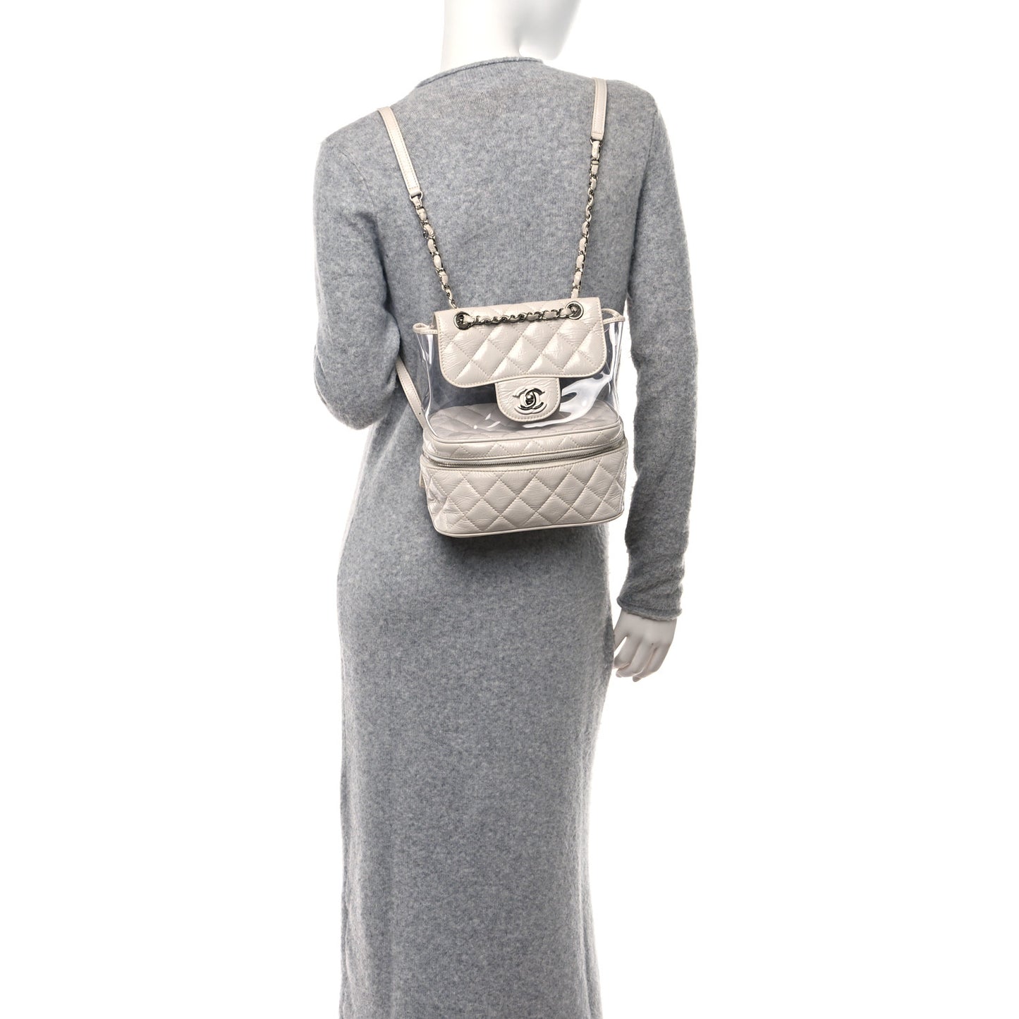 Crumpled Calfskin PVC Quilted Backpack White