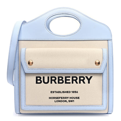 Burberry Canvas Smooth Calfskin Two Tone Mini Pocket Bag Natural Pale Blue 1 of 10