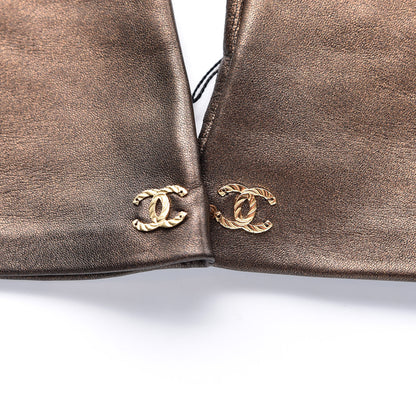 Chanel Metallic Lambskin Long Gloves 8 Black Brown 5 of 7