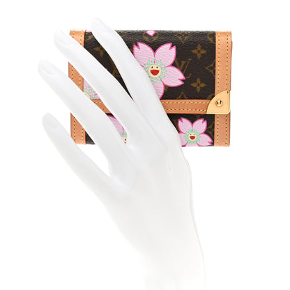 Louis Vuitton Monogram Cherry Blossom Porte-Monnaie Plat Coin Purse Brown 2 of 8