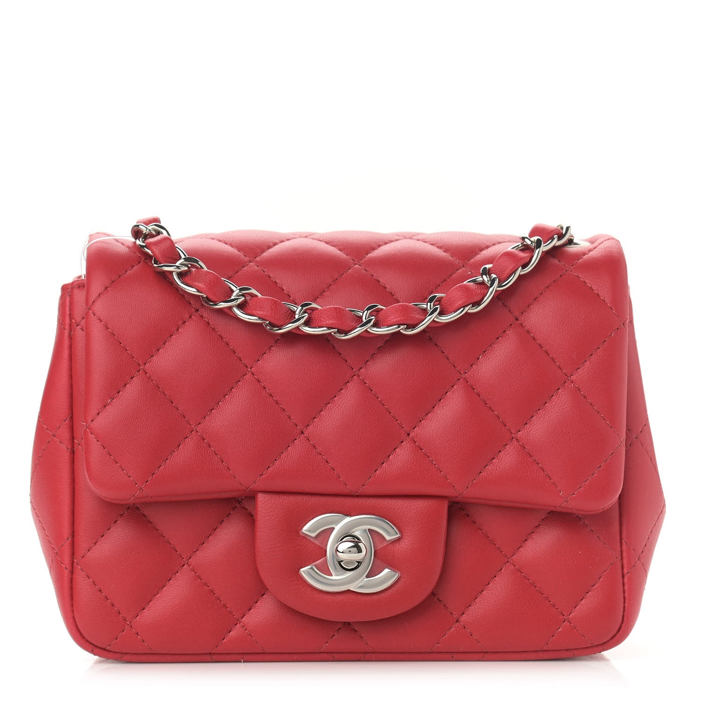 Lambskin Quilted Mini Square Flap Red