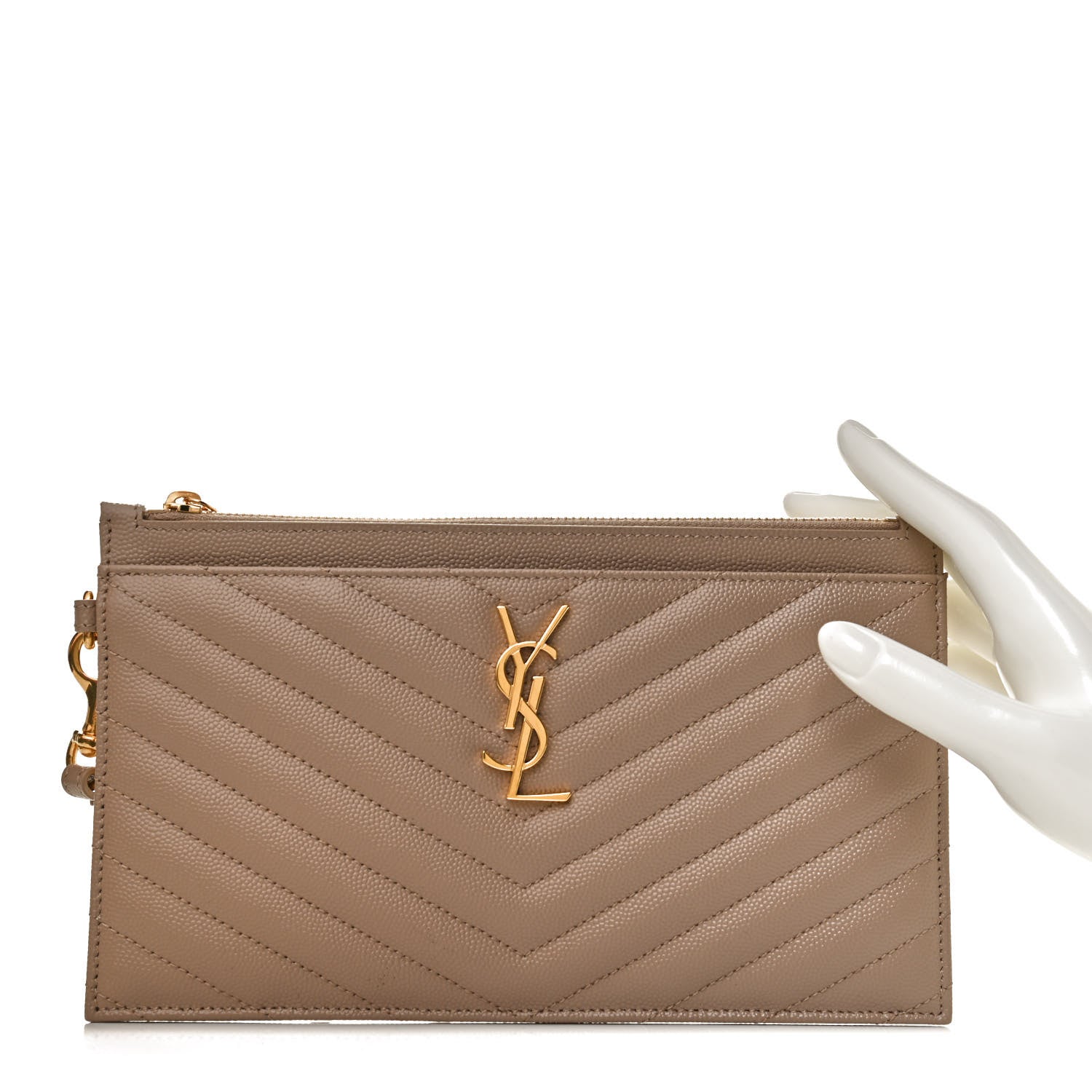 Saint Laurent Grain De Poudre Chevron Monogram Large Bill Pouch Cork 2 of 11