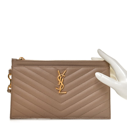 Saint Laurent Grain De Poudre Chevron Monogram Large Bill Pouch Cork 2 of 11