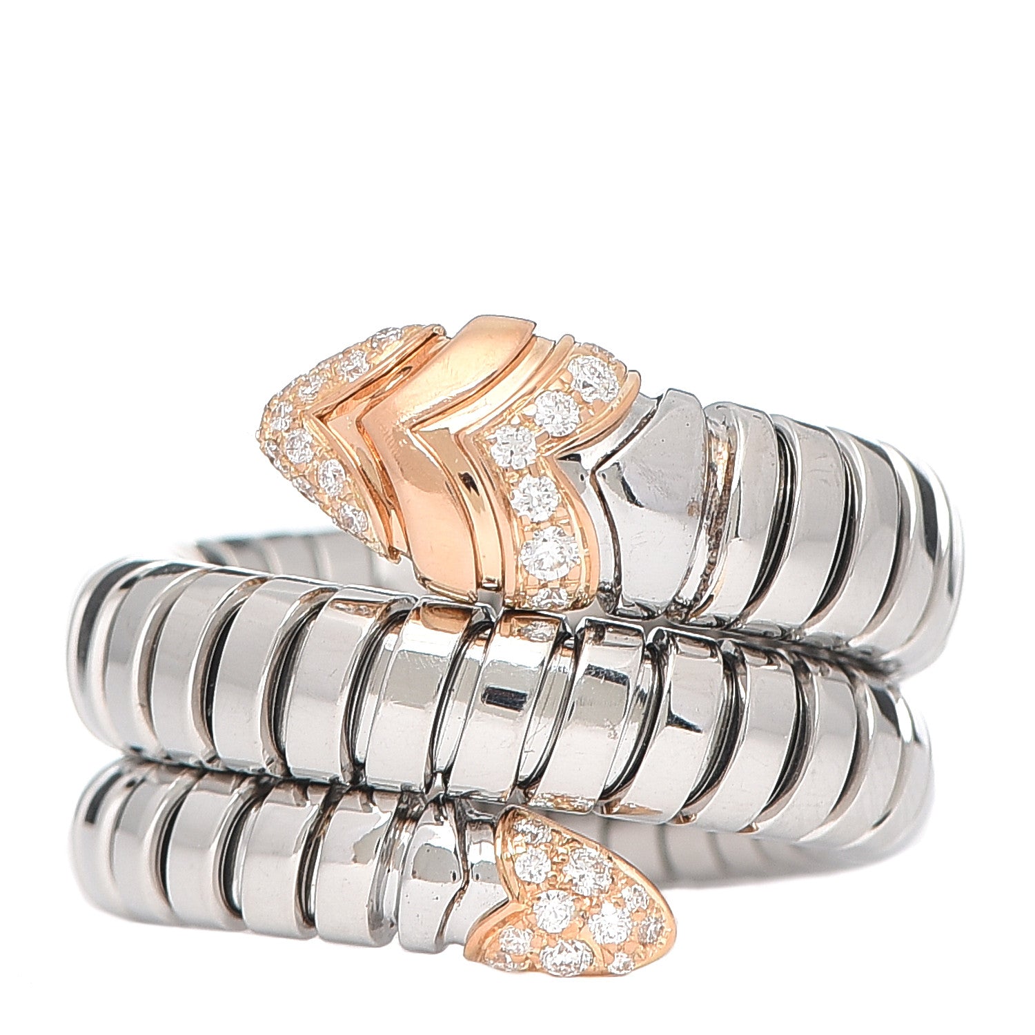 Bulgari Stainless Steel 18K Rose Gold Diamond Serpenti Tubogas Ring 53 6.25 1 of 5