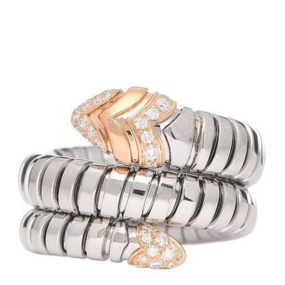 Bulgari Stainless Steel 18K Rose Gold Diamond Serpenti Tubogas Ring 53 6.25 1 of 5