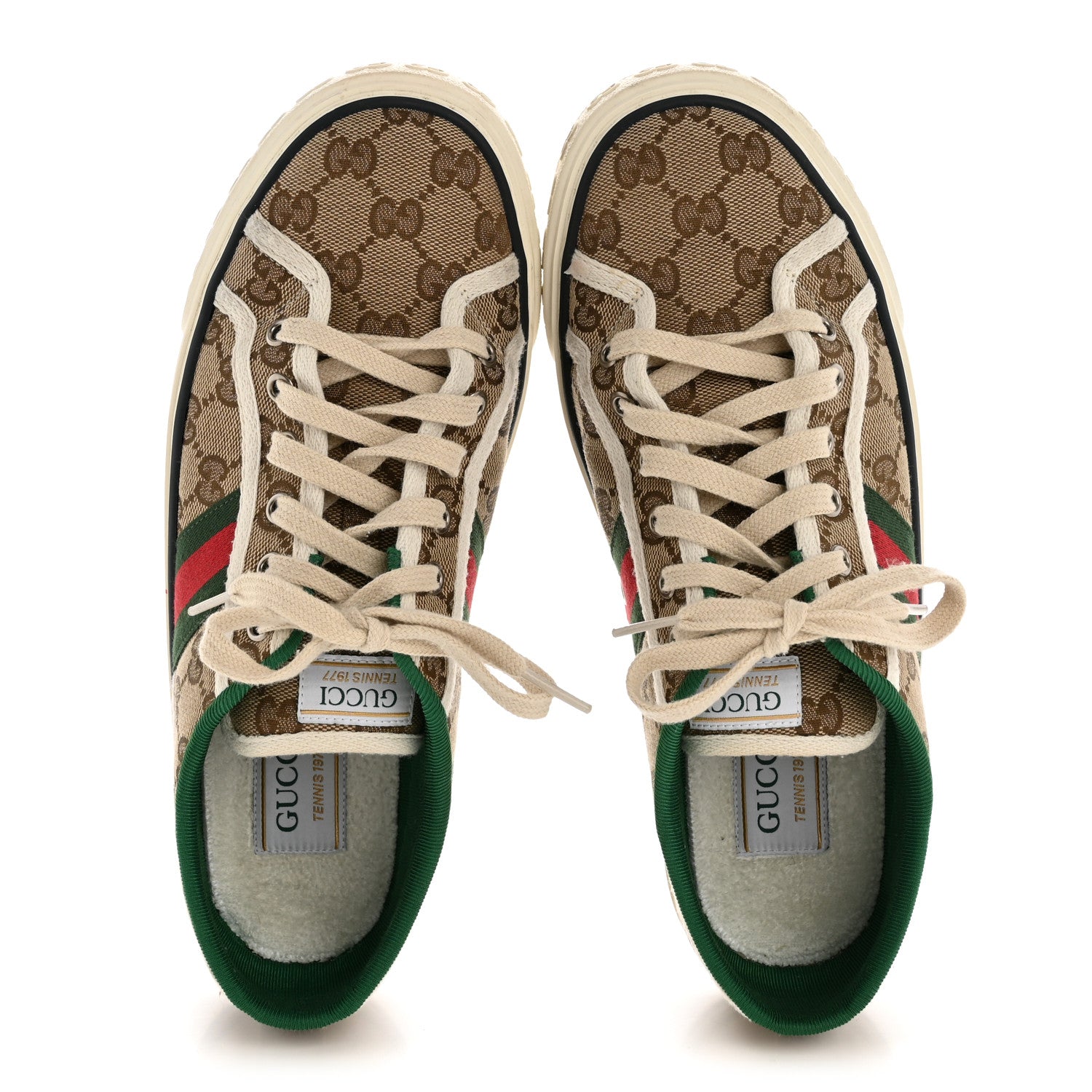 Gucci GG Monogram Web Womens 1977 Tennis Sneakers 40.5 Beige Ebony Mystic White 2 of 11