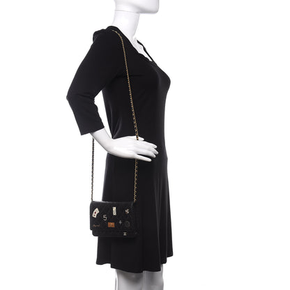 Chanel Aged Calfskin Quilted Lucky Charms Casino 2.55 Reissue Wallet On Chain WOC Black 2 of 12