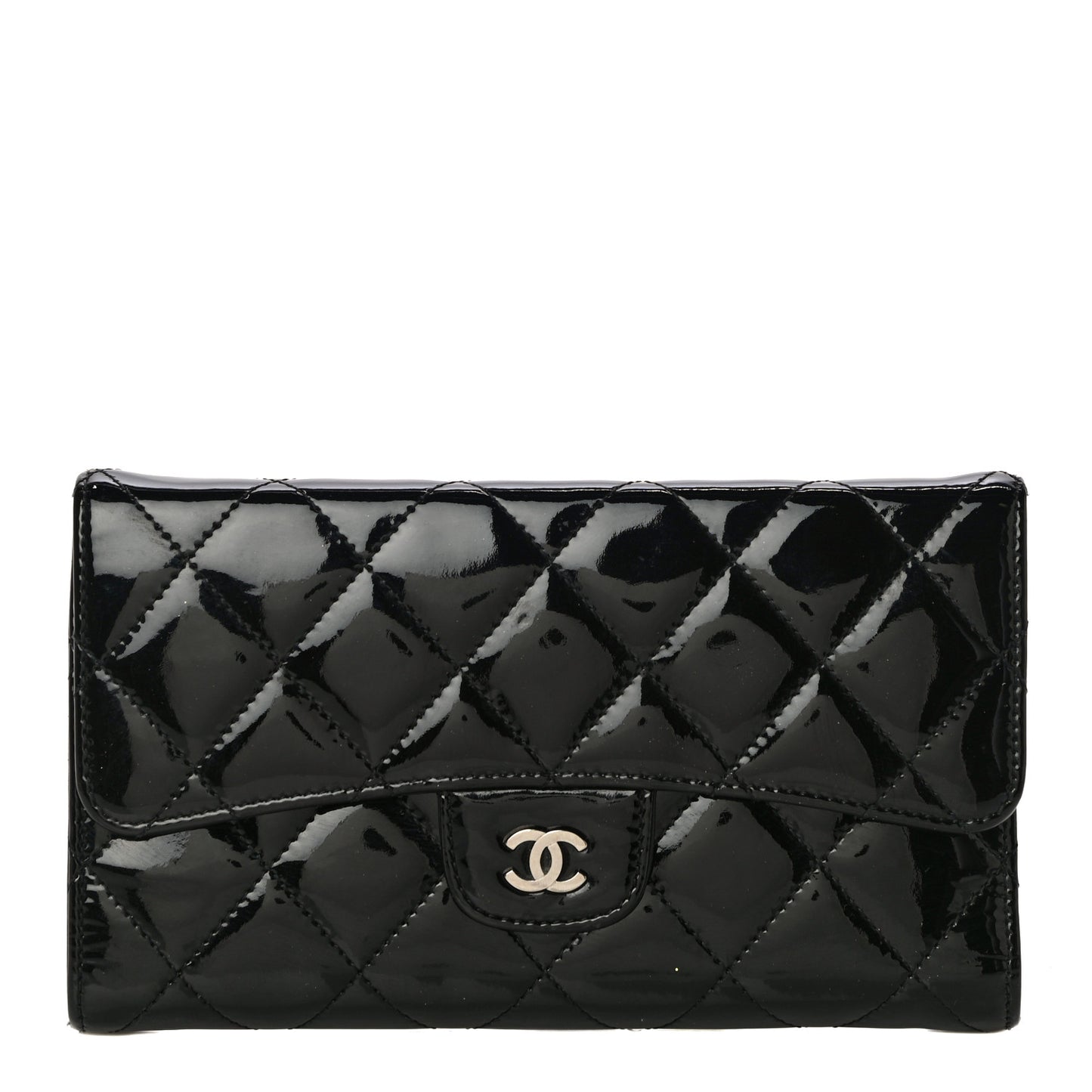 Patent Quilted Large Flap Wallet Black