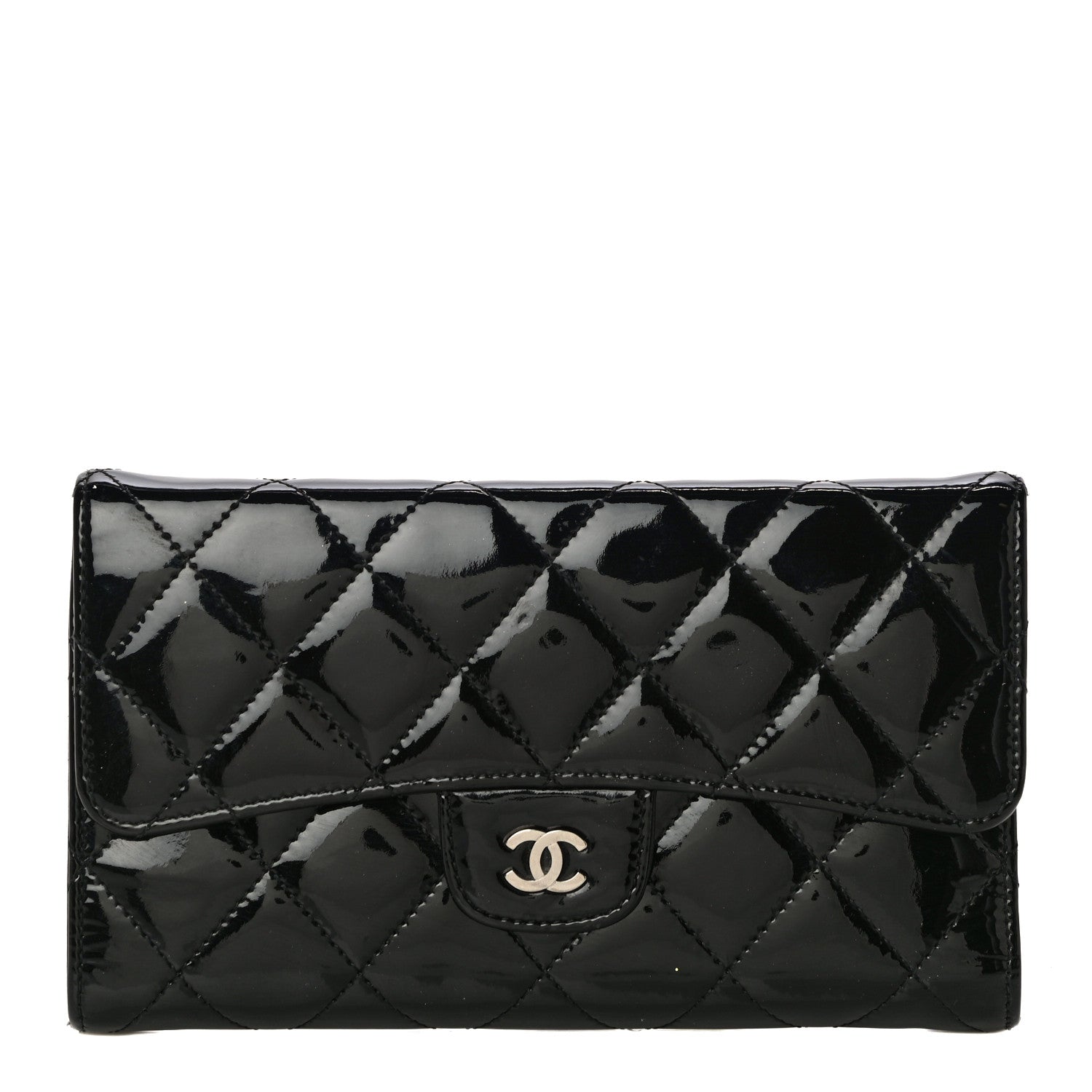 Chanel Patent Quilted Large Flap Wallet Black 1 of 16