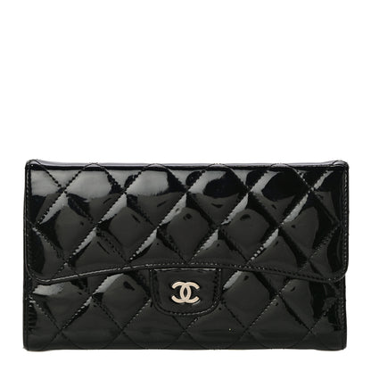 Chanel Patent Quilted Large Flap Wallet Black 1 of 16