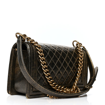 Chanel Metallic Crackled Calfskin Quilted Medium Boy Flap Black Gold 3 of 10
