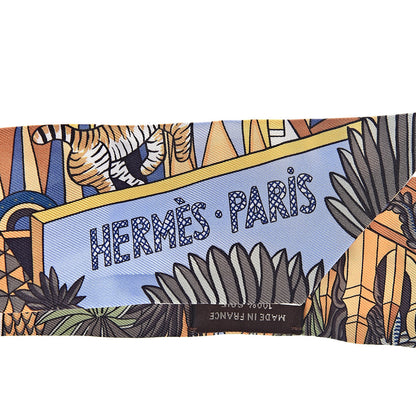Hermes Silk Animapolis Twilly Ocre Bleu Vert 5 of 5