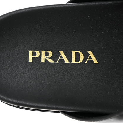 Prada Vitello Sport Metal Triangle Logo Womens Double Buckle 20mm Slide Sandals 39.5 Black 6 of 8