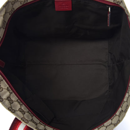 Gucci GG Monogram Medium Web Handle Bucket Tote Red White 5 of 11