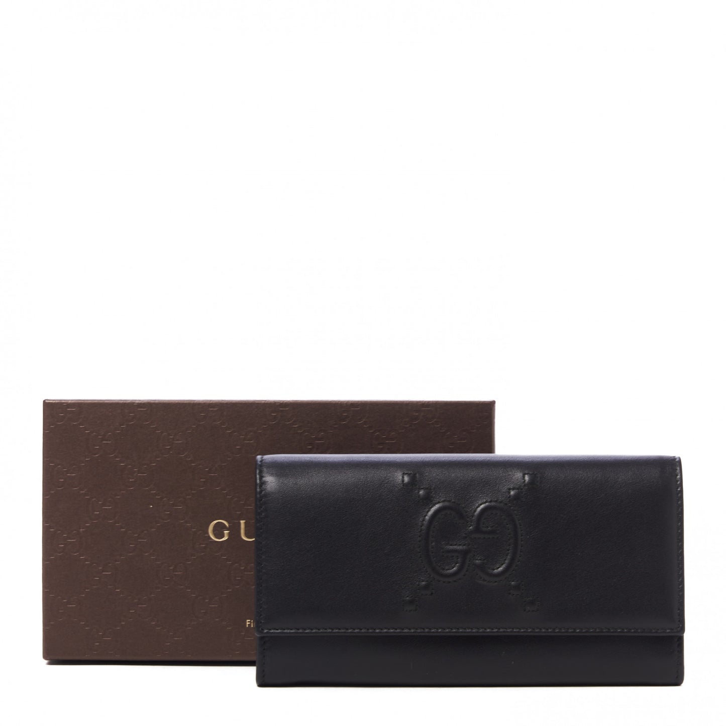 Apollo Calfskin GG Dadini Embroidered Continental Wallet Black