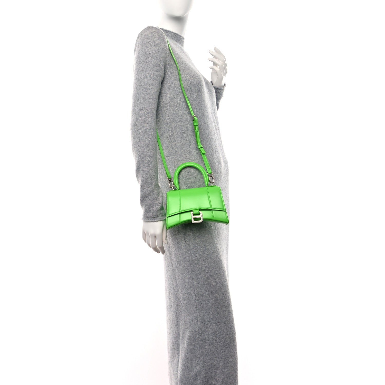 Balenciaga Shiny Box Calfskin Hourglass Top Handle Bag XS Acid Green 2 of 11