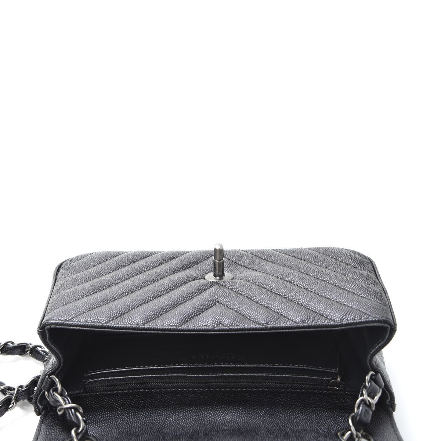 Iridescent Caviar Chevron Quilted Mini Rectangular Flap Black