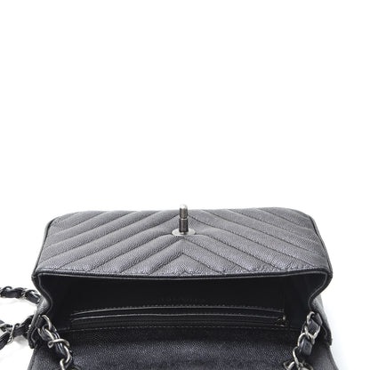 Chanel Iridescent Caviar Chevron Quilted Mini Rectangular Flap Black 4 of 10