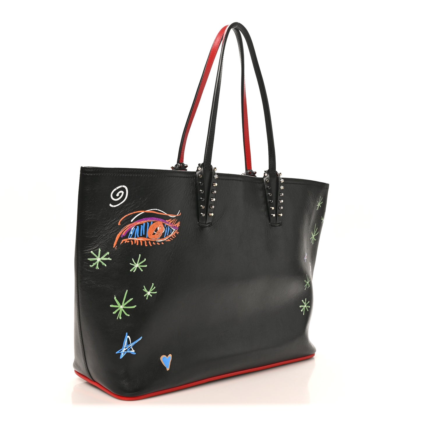 Calfskin Loubitag Spikes East West Cabata Tote Black