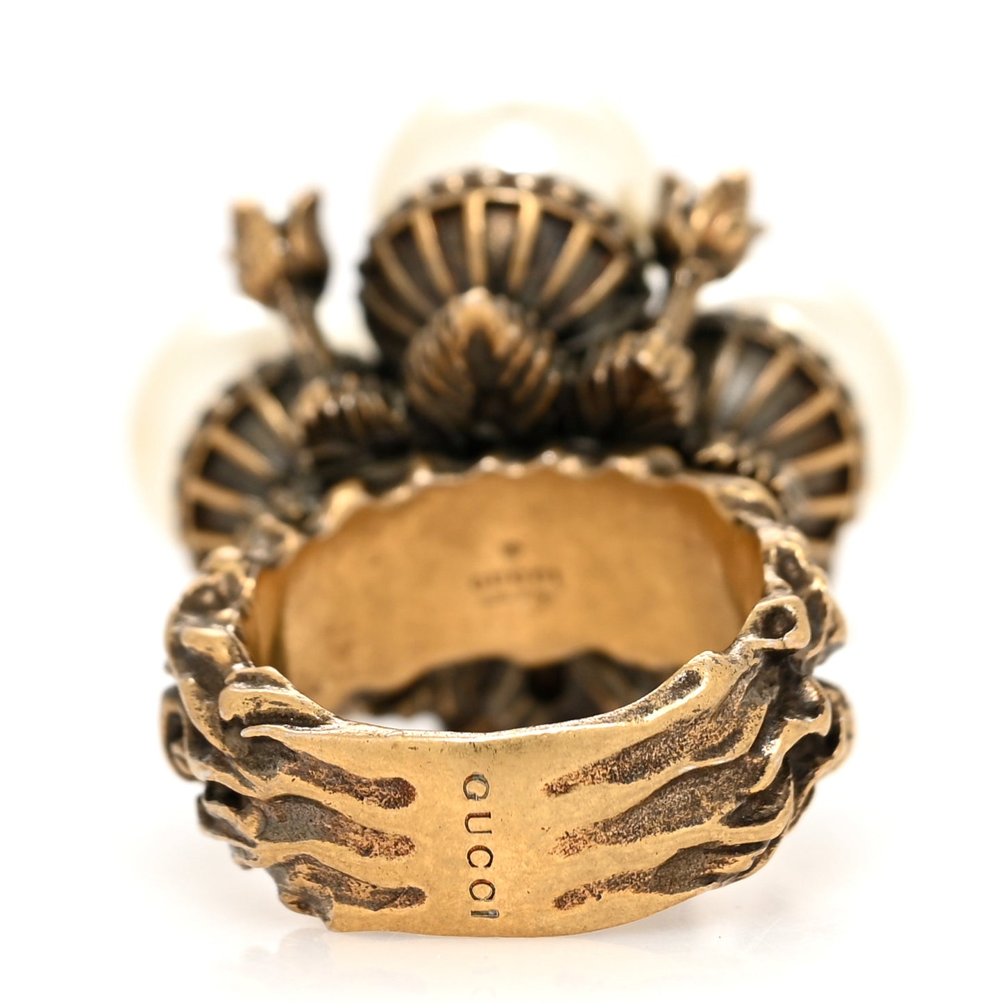 Metal Pearl Ring 6 Aged Gold
