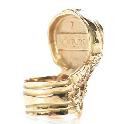 Saint Laurent Glass Cabochon Arty Ovale Ring 7 Gold Lapis 3 of 5