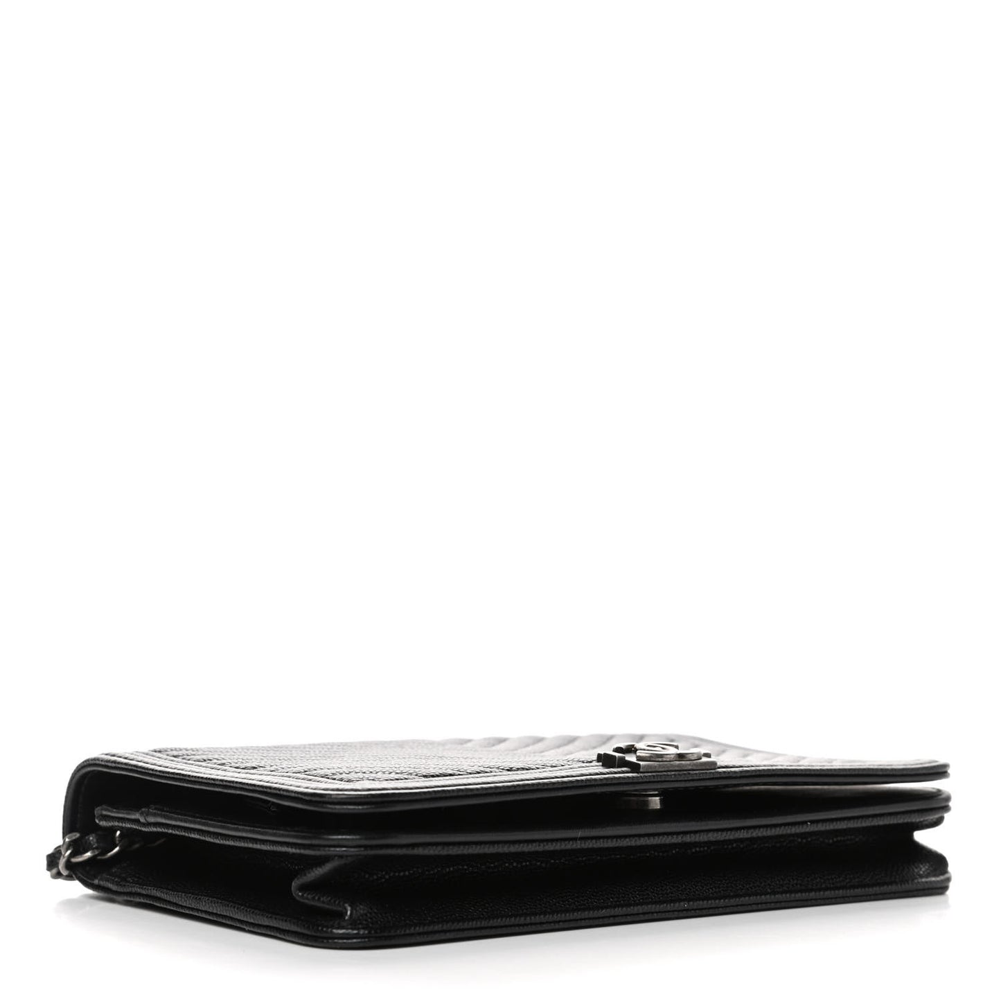 Caviar Chevron Quilted Boy Wallet On Chain WOC Black