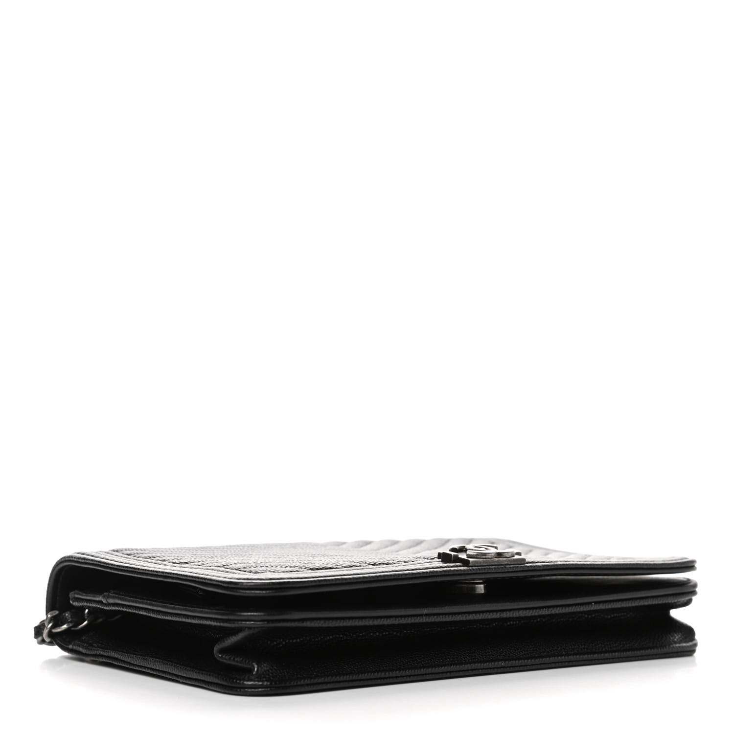 Chanel Caviar Chevron Quilted Boy Wallet On Chain WOC Black 3 of 4