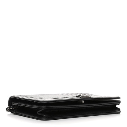 Chanel Caviar Chevron Quilted Boy Wallet On Chain WOC Black 3 of 4