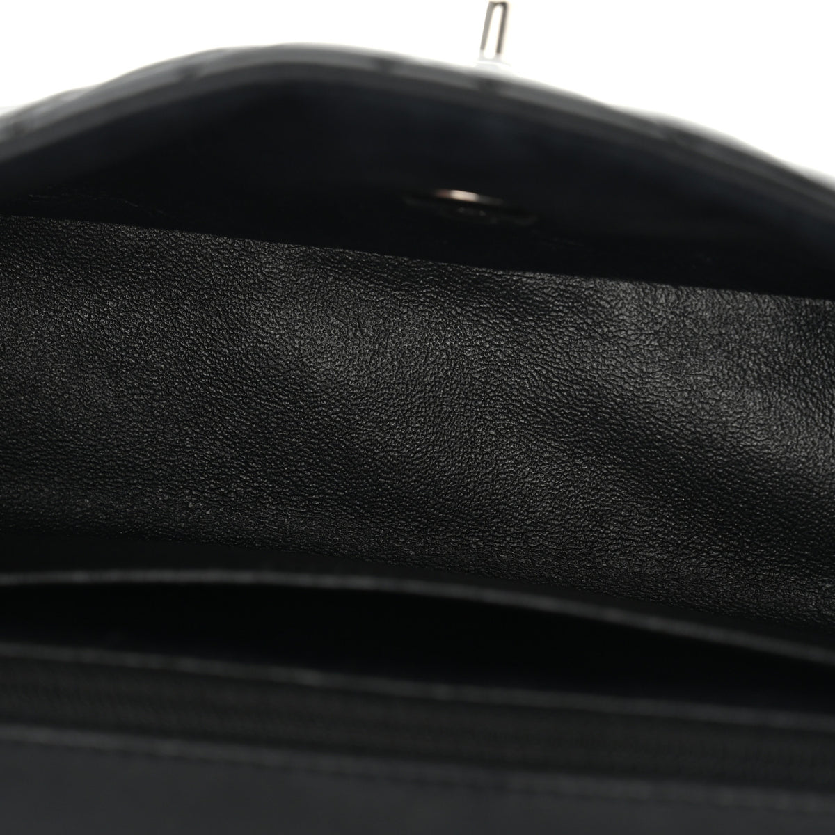 Patent Calfskin Chevron Quilted Mini Rectangular Flap Black