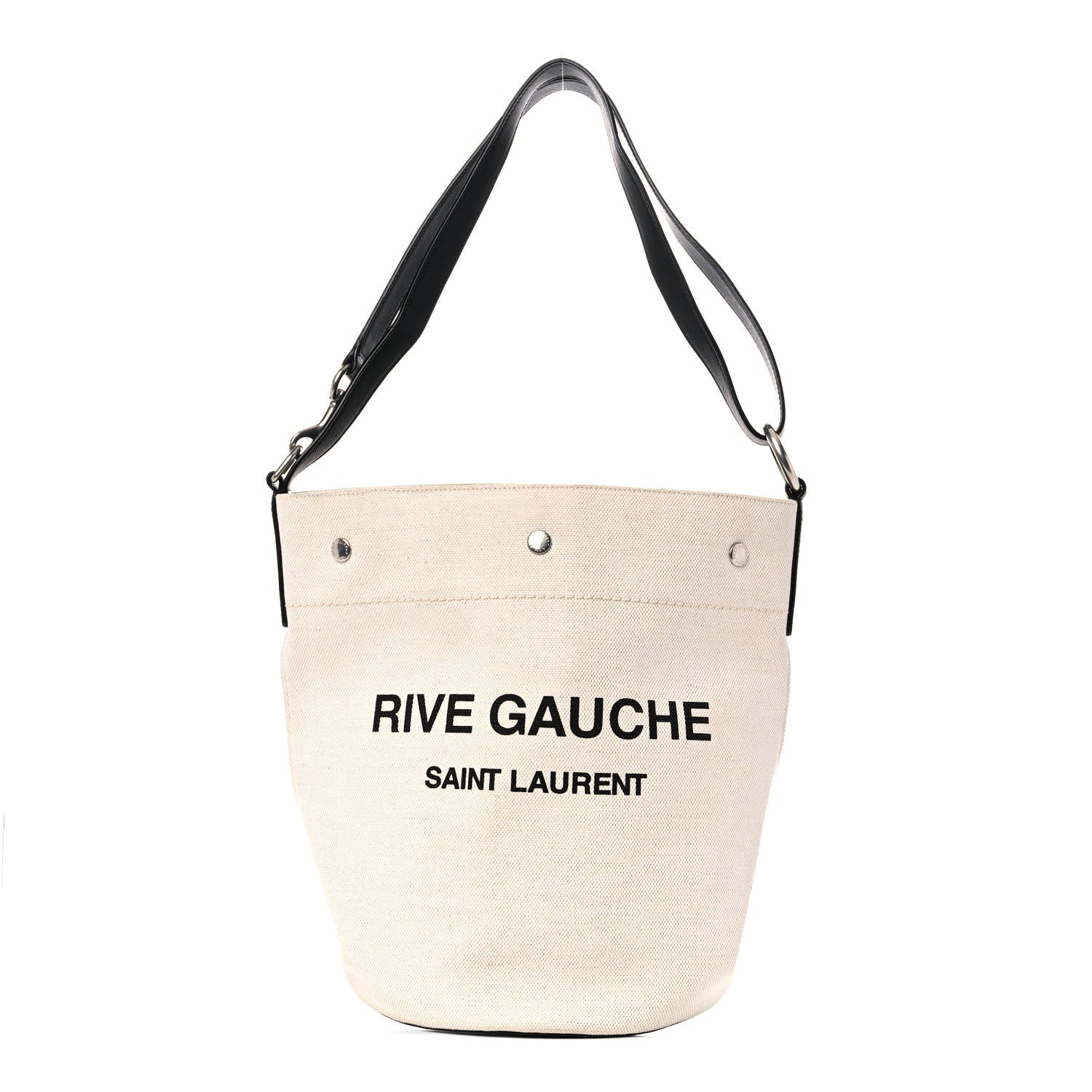 Saint Laurent Linen Calfskin Rive Gauche Bucket Bag Greggio Natural 3 of 13