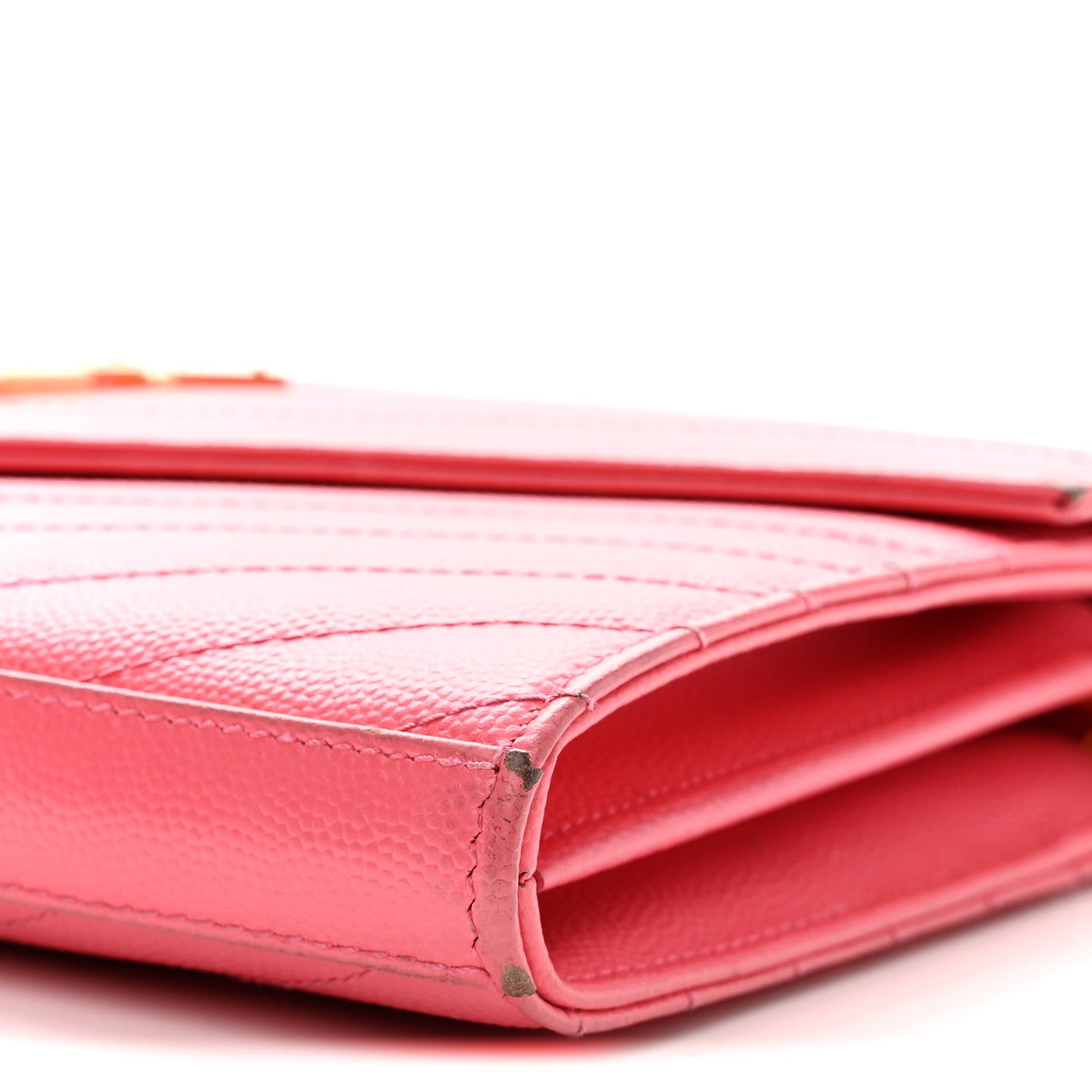 Saint Laurent Grain De Poudre Matelasse Chevron Monogram Chain Wallet Rose Clair 10 of 12