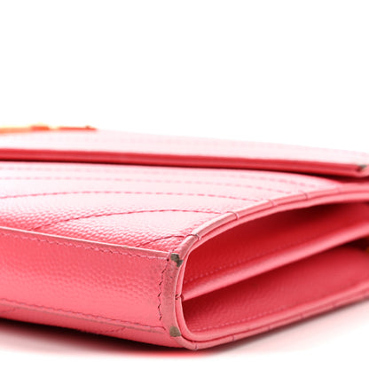 Saint Laurent Grain De Poudre Matelasse Chevron Monogram Chain Wallet Rose Clair 10 of 12