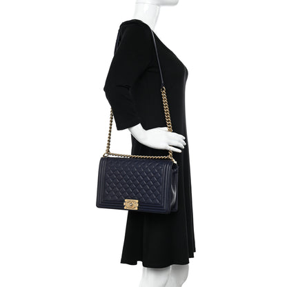 Chanel Caviar Quilted New Medium Boy Flap Dark Navy Blue 2 of 12