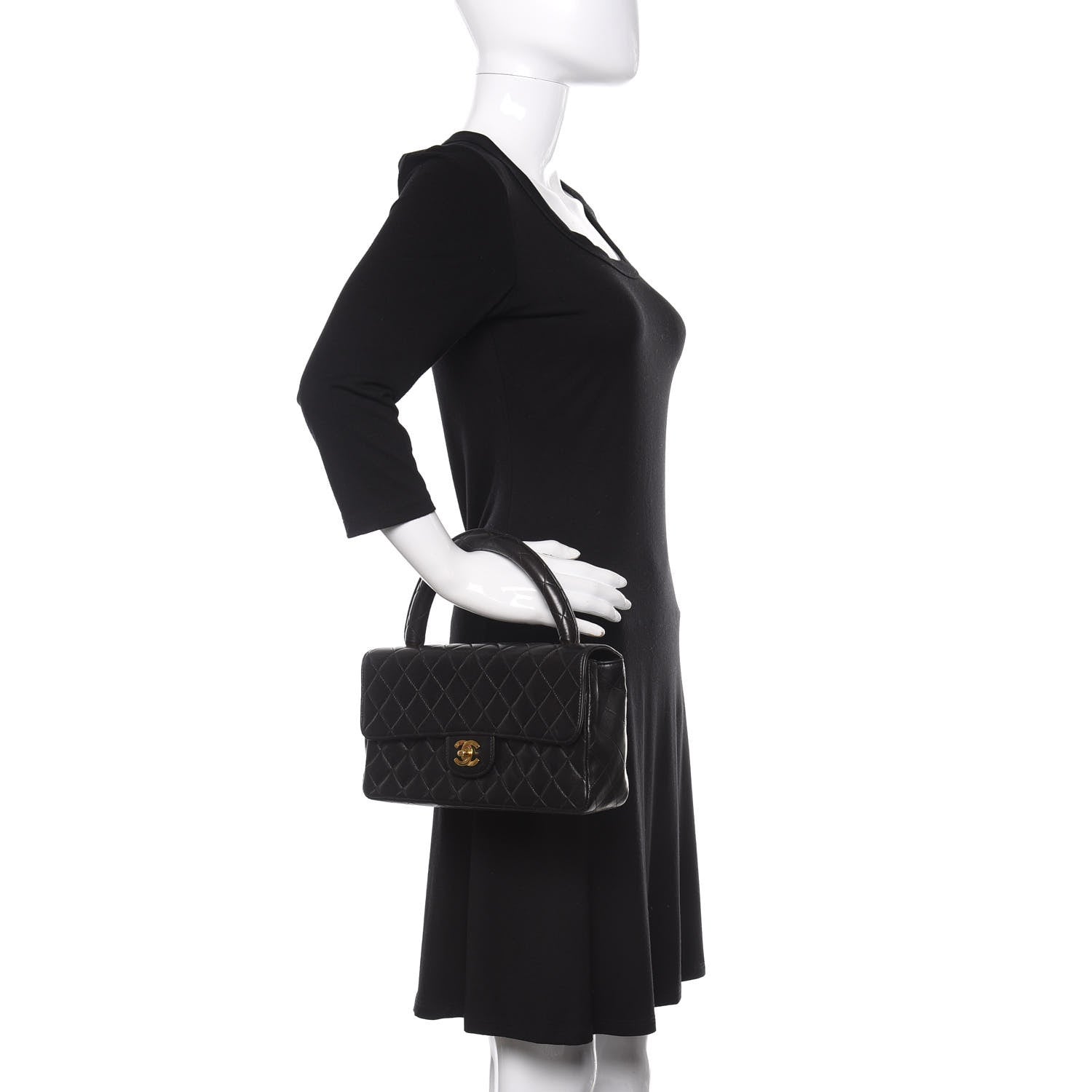Chanel Lambskin Quilted Medium Rectangular Kelly Flap Bag Black 2 of 15