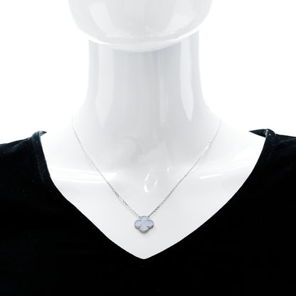 Van Cleef & Arpels 18K White Gold Chalcedony Vintage Alhambra Pendant Necklace 2 of 7