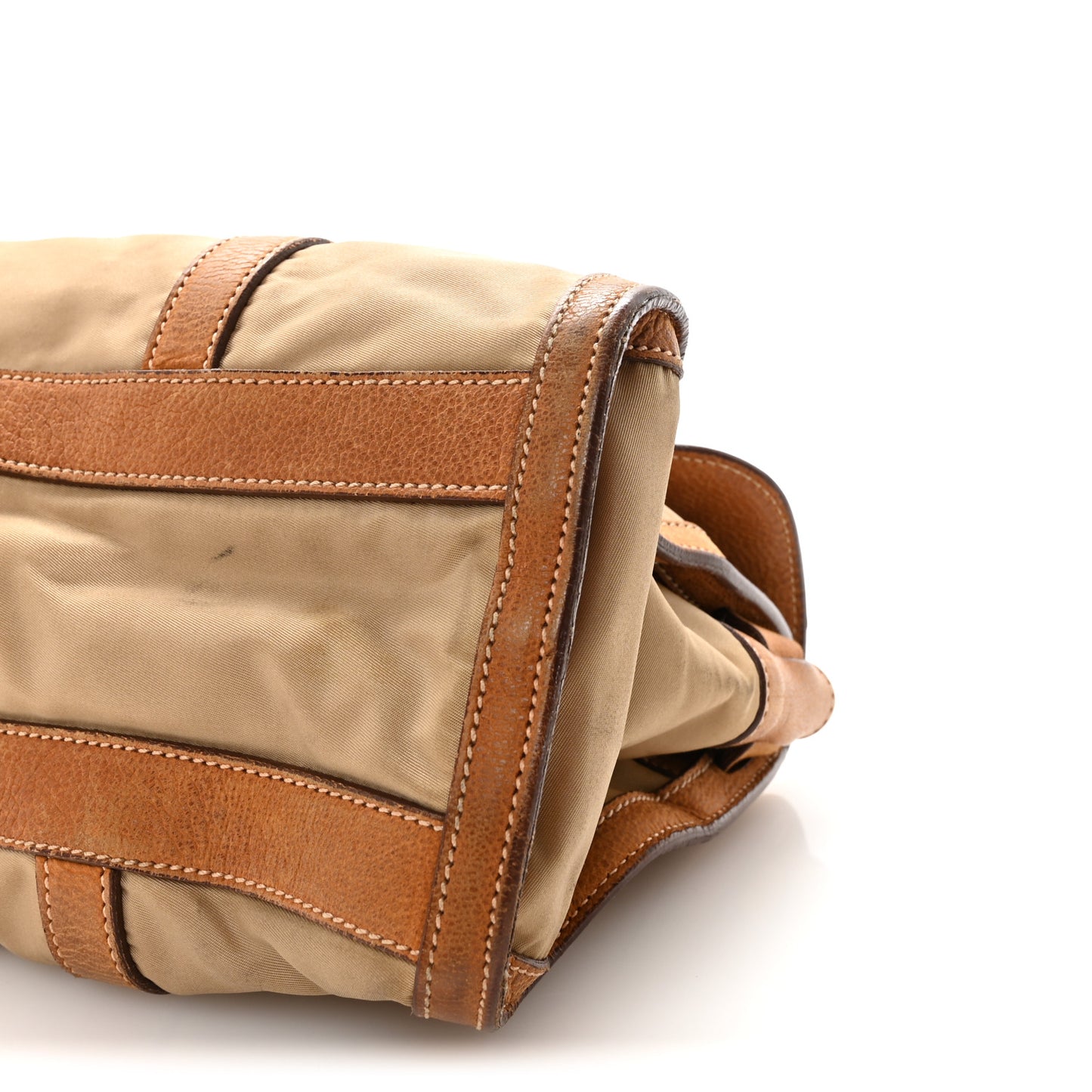 Tessuto Nylon Vitello Foldover Pushlock Satchel Beige