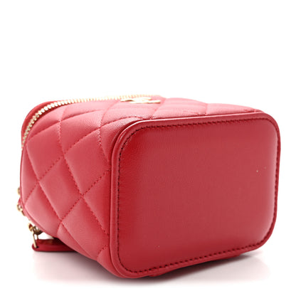 Chanel Lambskin Quilted Mini Top Handle Vanity Case With Chain Red 4 of 11