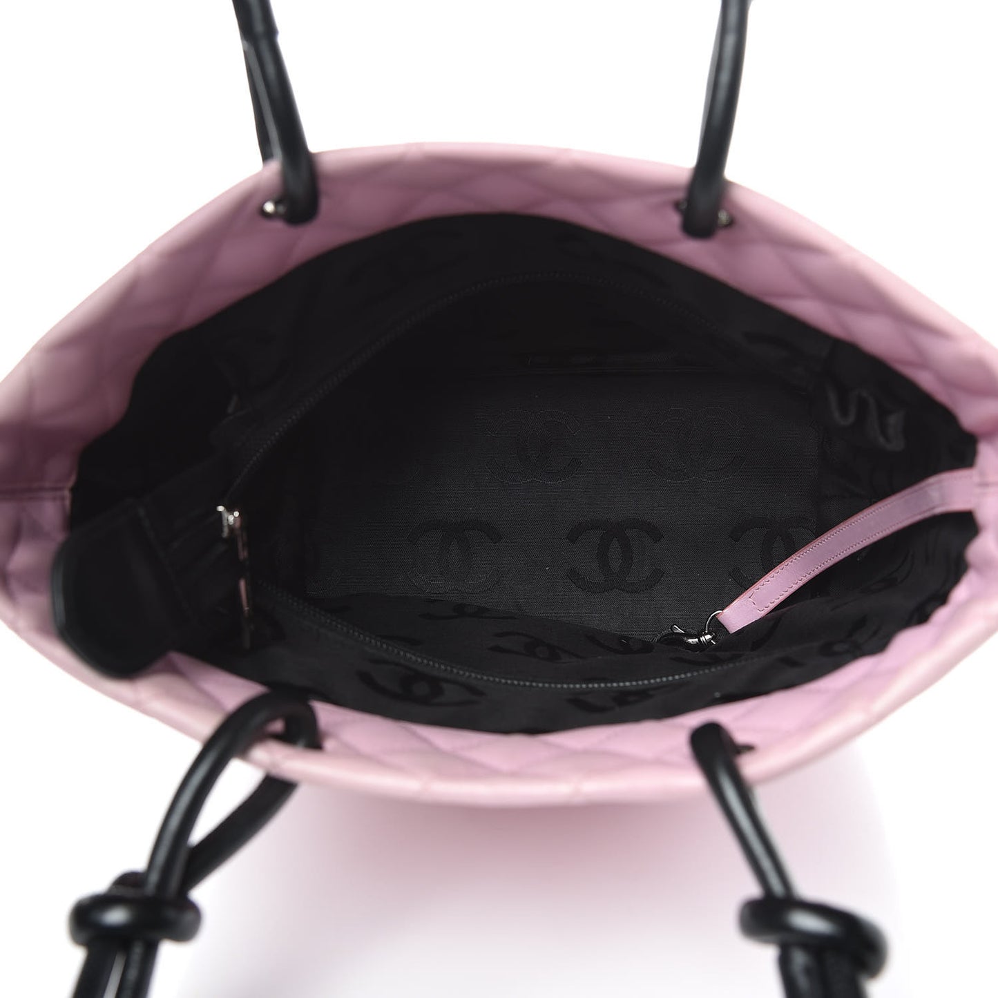 Calfskin Quilted Medium Cambon Tote Pink Black
