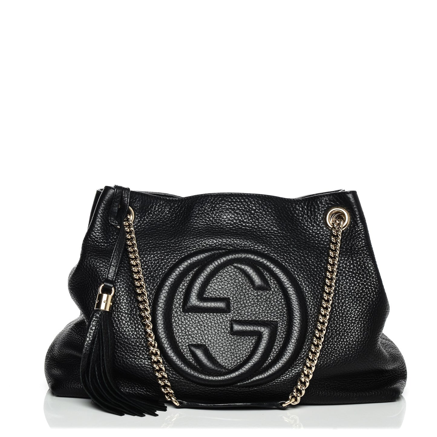 Pebbled Calfskin Medium Soho Chain Shoulder Bag Black