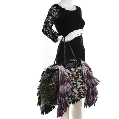 Fendi Wool Sequin Calfskin Ricami Embroidered Pillow Grande Voodoo Tote 2 of 9