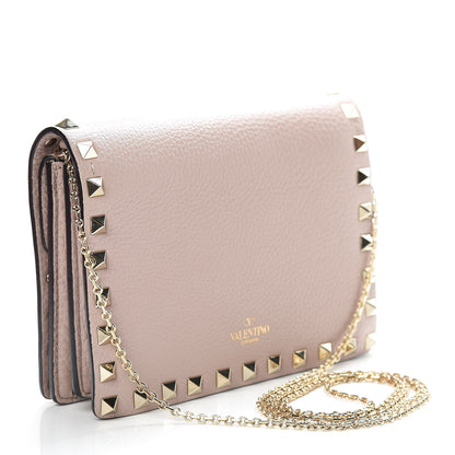 Valentino Garavani Pebbled Calfskin Rockstud Wallet on Chain Poudre 3 of 11