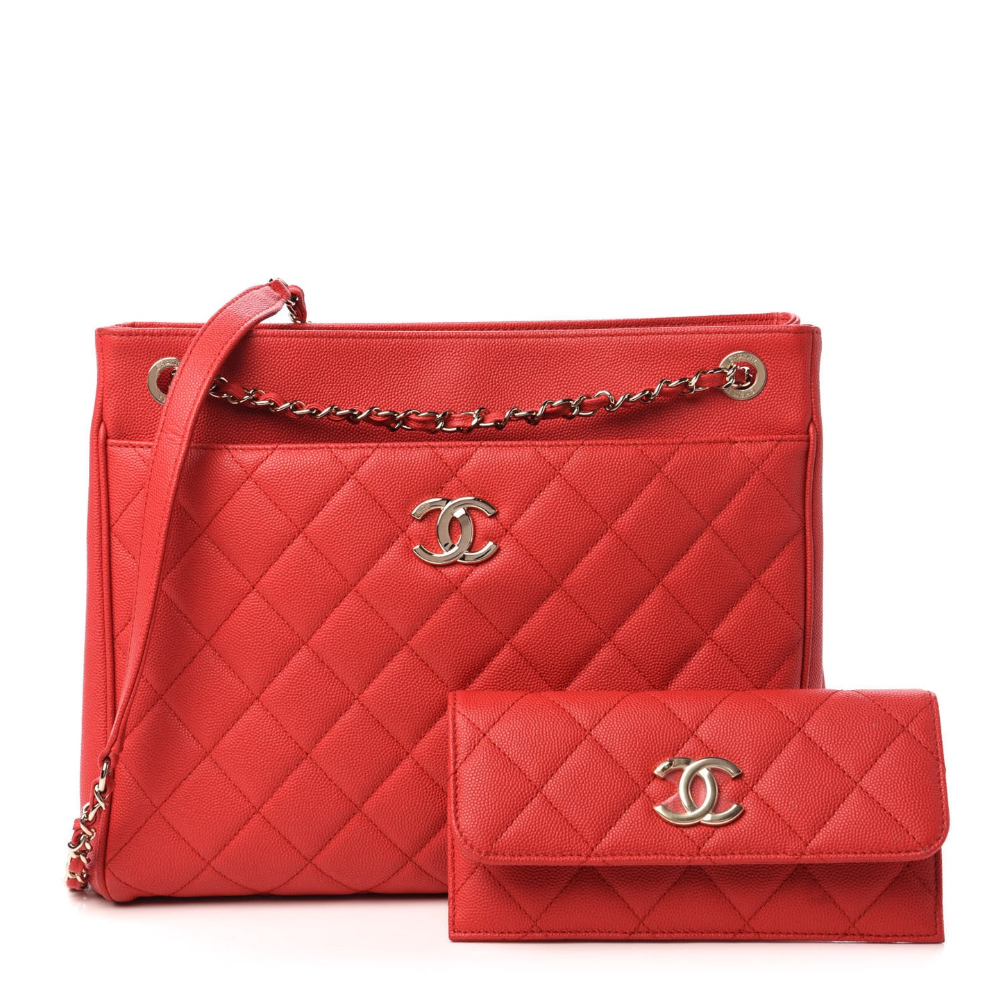 Caviar Quilted In Out Flap Shopping Tote Red