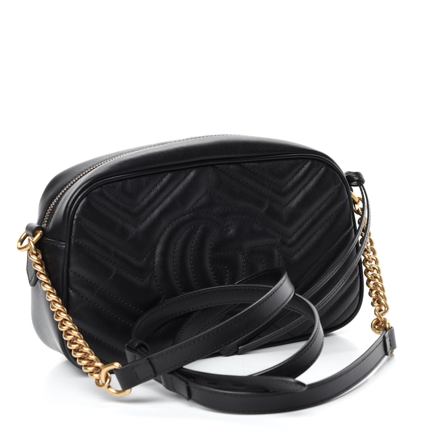 Gucci Calfskin Matelasse Small GG Marmont Chain Shoulder Bag Black 3 of 12