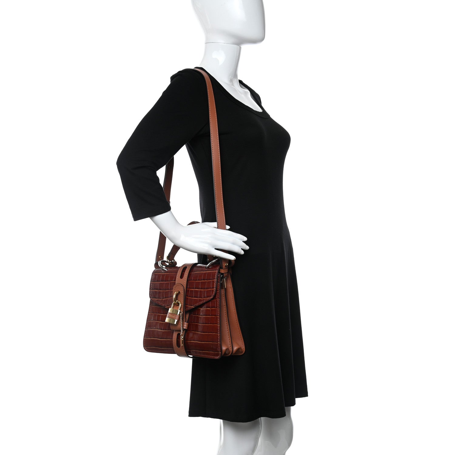 Chloe Calfskin Crocodile Embossed Small Aby Day Shoulder Bag Sepia Brown 2 of 10
