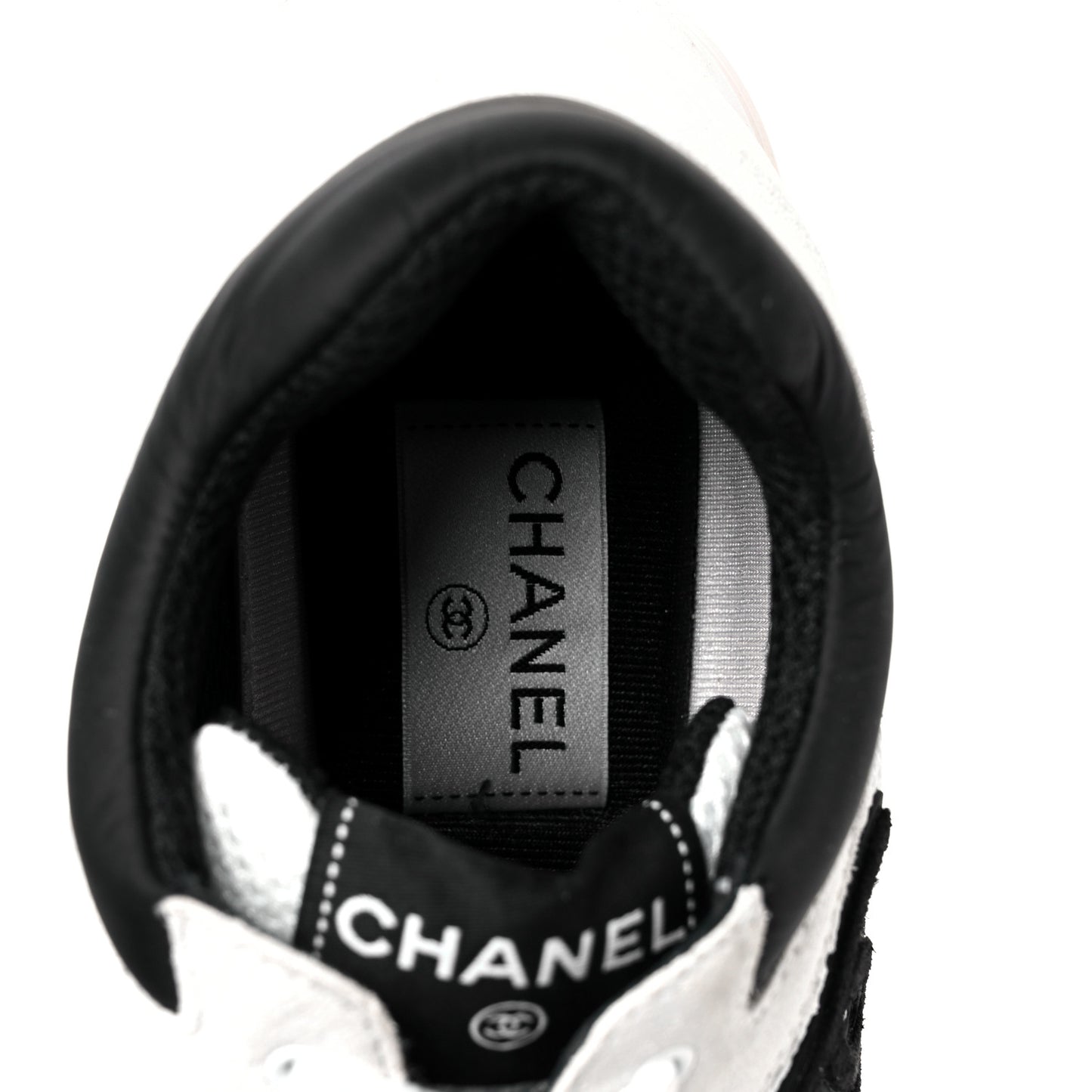 Mesh Suede Calfskin Grained Calfskin Womens CC Sneakers 39.5 White Black