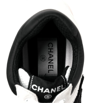 Chanel Mesh Suede Calfskin Grained Calfskin Womens CC Sneakers 39.5 White Black 7 of 8